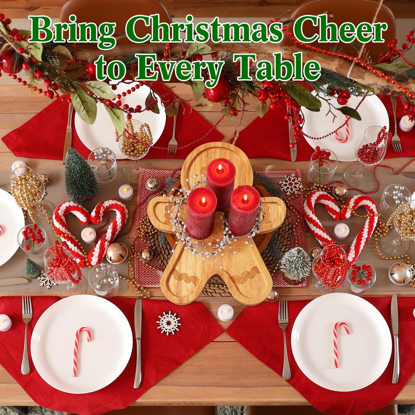 Bokon 12" Gingerbread Christmas Charcuterie Board Wooden Cutting Board Xmas Serving Platter Tray Cookie Plate for Cheese Bread Dessert Fruit, Gift for Christmas Party Holiday Decoration(Rubber Wood)