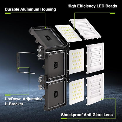STASUN 2 Pack 300W LED Flood Lights, Mini Series Outdoor Floodlight, 30000LM 6000K Daylight White, IP66 Waterproof, 3 Adjustable Heads, Exterior Flood Lights for Yard, Driveway, Garage, Patio,Barn