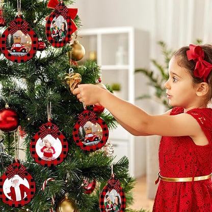 Blulu 24 Pcs Christmas Photo Ornament 2025 Baby First Christmas Pictures Frame Bulk Hanging Picture Frames Wooden for Xmas Tree Baby Gifts Keepsake
