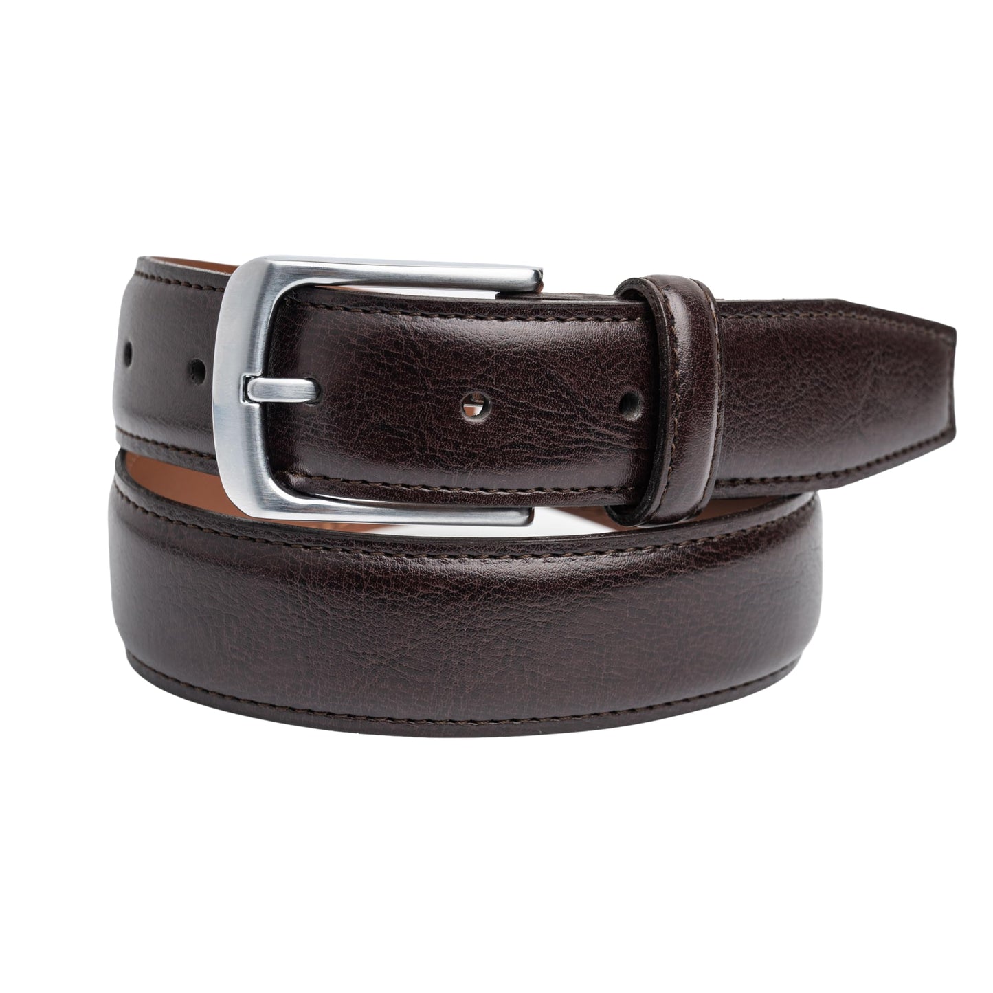 Vince Camuto Belts Men | 32mm Brown Genuine Leather with Edge Stitch Detailing and Nickel Buckle | Size 34