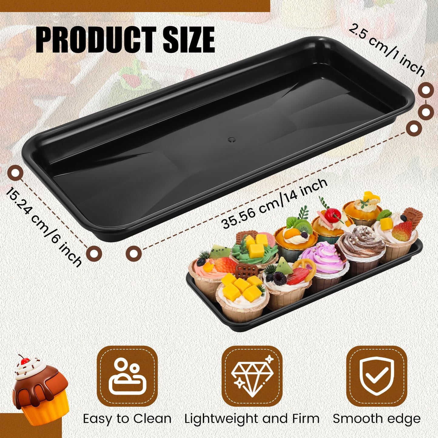 Ziliny 20 Pcs Serving Platters 14 x 6 Inch Rectangle Serving Trays Reusable Food Tray Dishes Dessert Trays Plastic Plates for Wedding Home Table Thanksgiving Christmas Party(Black)