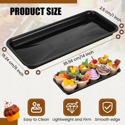 Ziliny 20 Pcs Serving Platters 14 x 6 Inch Rectangle Serving Trays Reusable Food Tray Dishes Dessert Trays Plastic Plates for Wedding Home Table Thanksgiving Christmas Party(Black)