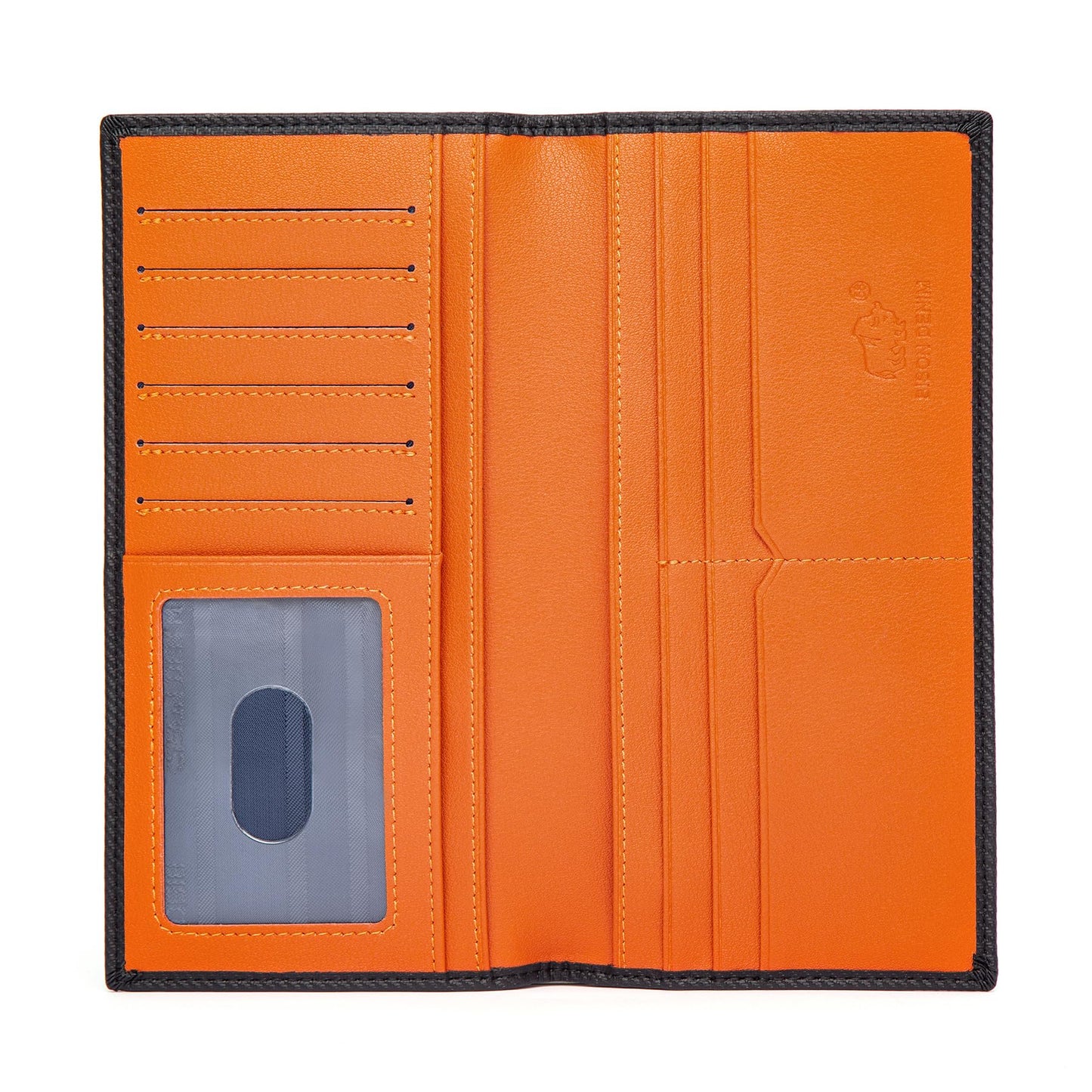 BISON DENIM RFID Bifold Wallets Slim Credit Card Wallet Real Leather Mens Long Wallet with Zipper Coin Pocket (W4470-Orange)