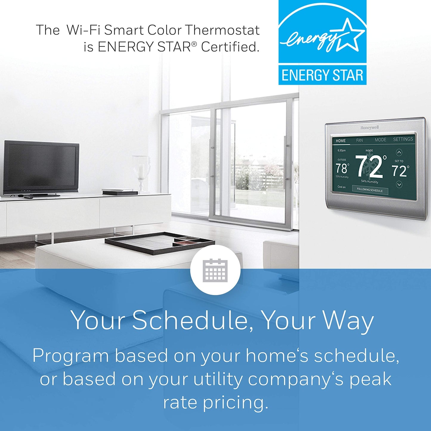 Honeywell Home RTH9585WF1004 Wi-Fi Smart Color Thermostat, 7 Day Programmable, Touch Screen, Energy Star, Alexa Ready