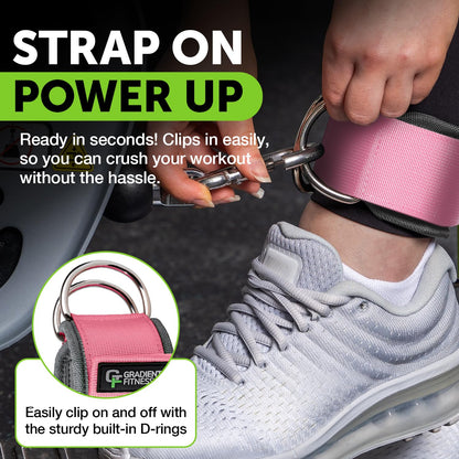 Gradient Fitness Ankle Straps (2 Pack) | Ankle Strap for Cable Machine, Ankle Bands for Working Out, Cable Ankle Strap, Cable Machine Attachment, Ankle Cable Attachments for Gym (Pink, 2 D-Rings)