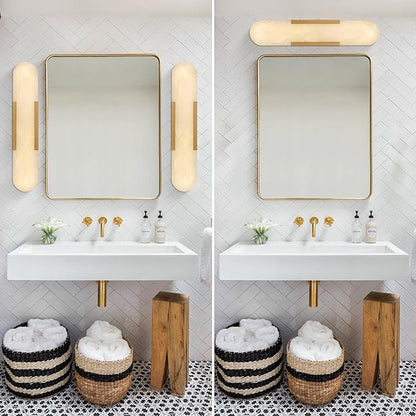 Alabaster Wall Sconces Set of 2,19.7'' Brass Wall Sconce Natural Marble Wall Sconce for Bathroom, Indoor Modern Wall Light Fixtures for Living Room Hallway Stairs Vanity Bedside, Gold