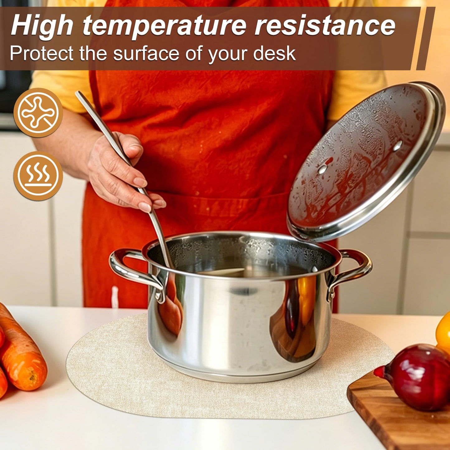 GLASSWINDS Oval Placemats Set of 12 - Washable & Heat Resistant Table Mats, Non-Slip Faux Leather Dining Decor, Waterproof Easy Clean Kitchen Place Mats for Room Coffee Office，Beige