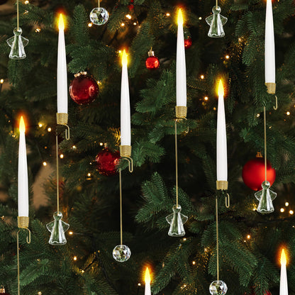 LUSHARBOR Christmas Tree Candles, 10 Pack Flameless Taper Candles for Christmas Tree Decor, Fake LED Candle Battery Operated with Remote for Xmas Wedding Home Gift with Crystal Ball Angel Hook