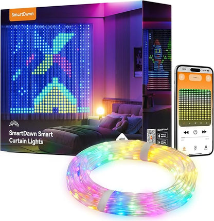 400 RGBIC LEDs Smart Curtain Lights with DIY GIF, 6.6x6.6ft Color Changing Holiday Wall Lightss with APP, IP65 Waterproof Christmas String Fairy Lightss for Indoor Outdoor Bedroom Window