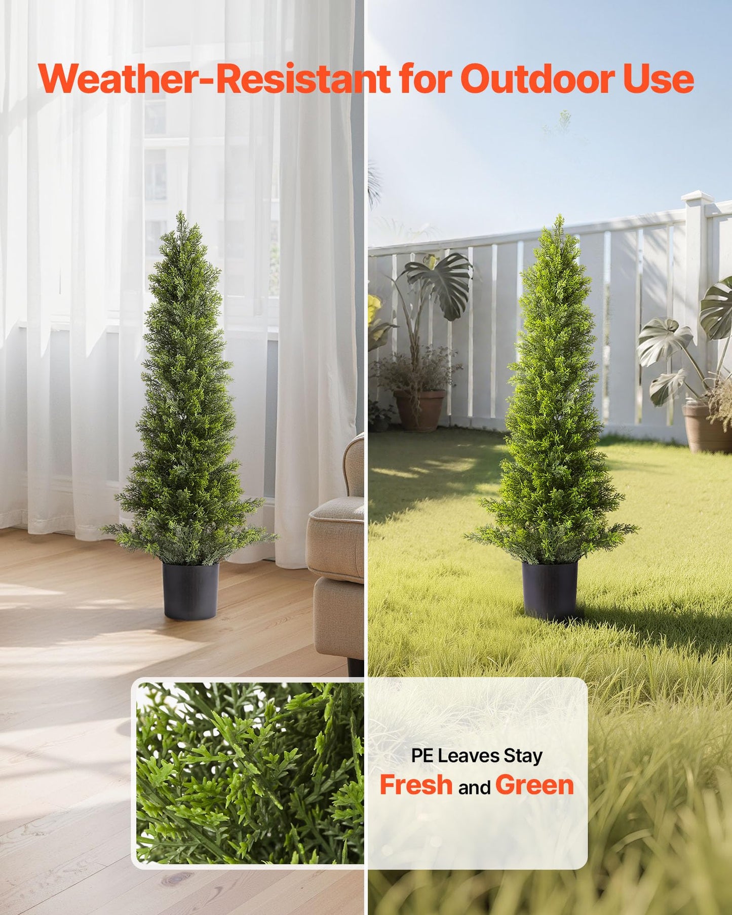 VEVOR Artificial Cedar Topiary Trees, 36 inch 2 Set Faux Pine Shrubs Plants, Fake Silk Tree Look Real, Easy Assembly for Decor Front Porch Outdoor Patio Garden Balcony Backyard Indoor Office（3FT