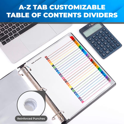 Alphabet Binder Dividers – 3 Sets of 26 A–Z Index Tabs for 3-Ring Binders, 8.5 x 11 in – Customizable Table of Contents, 3-Hole Punched – for School, Filing, Office Organization - 3 Pack