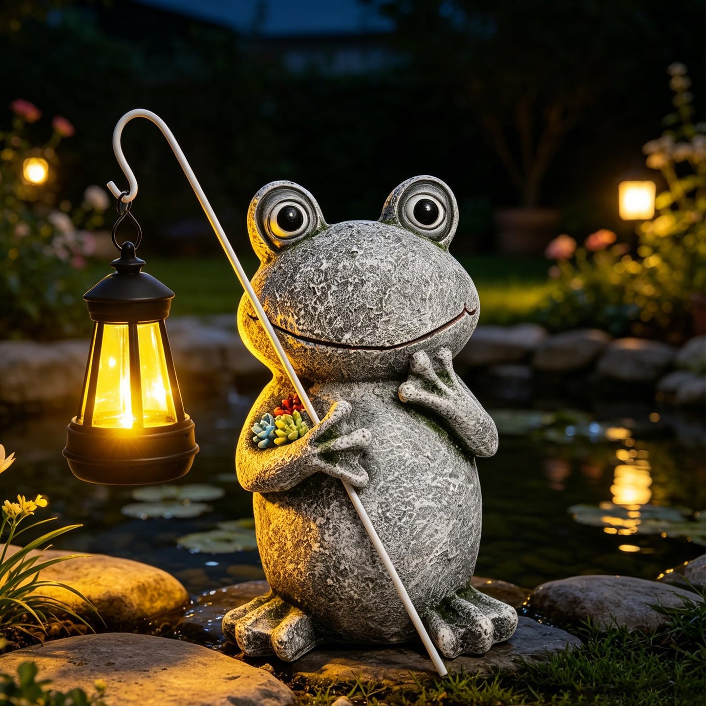 YHSOLAR Frog Solar Garden Statues, Resin Frog Figurine Decorations, Outdoor Frog Decor Art for Lawn,Yard, Unique Housewarming Gift for Garden Home