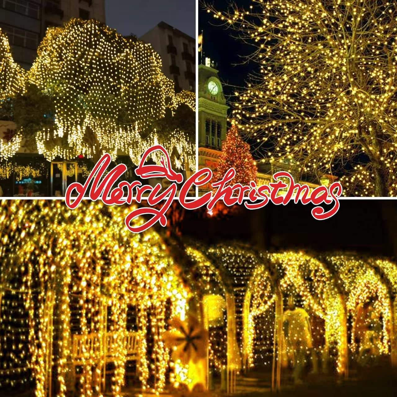 JUSTPRO 100LIGHTS Yellow Extra-Bright with End Connectors Christmas Decorative Lights 5.98m UL Certified Mini String Light Set Waterproof for Home Garden Holiday Christmas Tree Party Patio Wedding