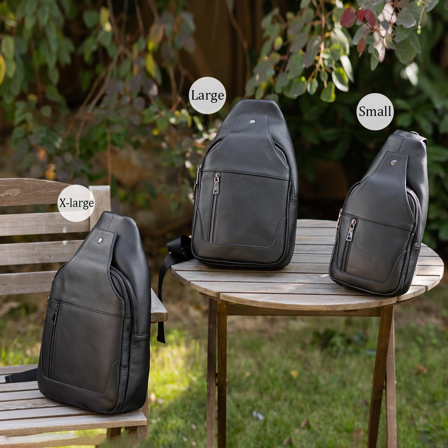 Polare Cowhide Leather Waterproof Casual Daypack Anti Theft Sling Shoulder Chest Crossbody Bag For Men (Black-Small)