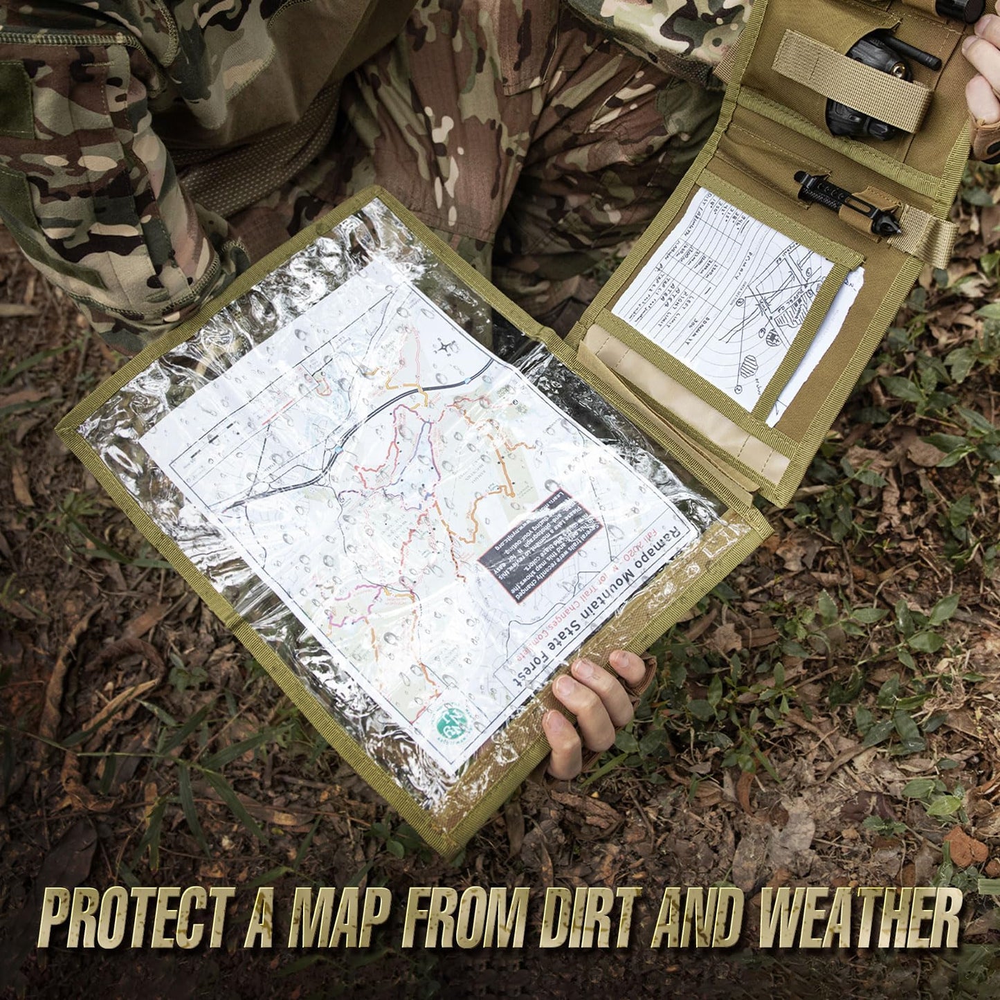 KOSIBATE Map Case, Military Map Protector, Water-resistant Map Pouch Holder for Outdoors or Hiking