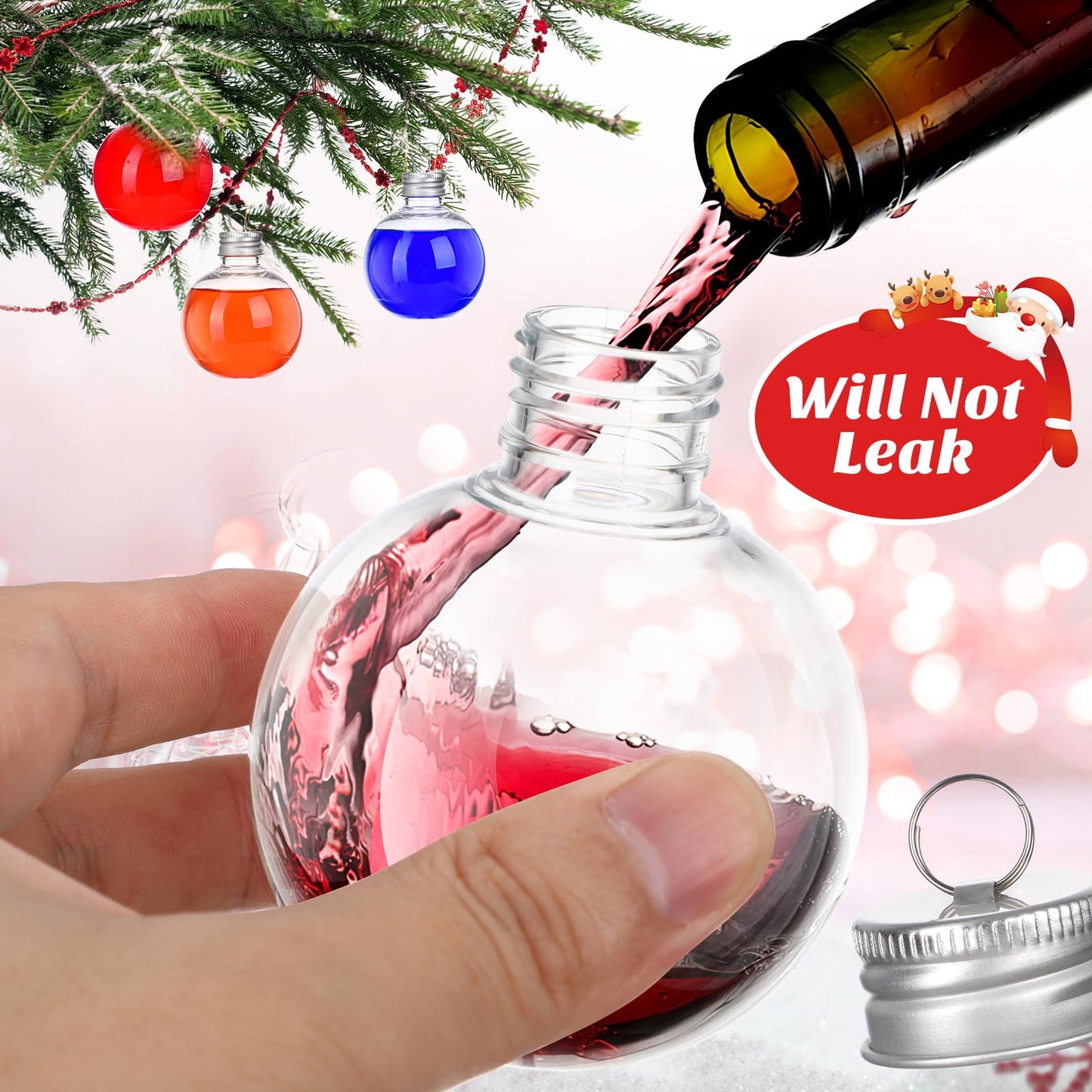 MAGICLULU 10Pcs Christmas Drink Balls, Fillable Booze Balls Ornament Clear Plastic Xmas Tree Ornaments for Drinks Water Candy Party Decoration Silver 150ML