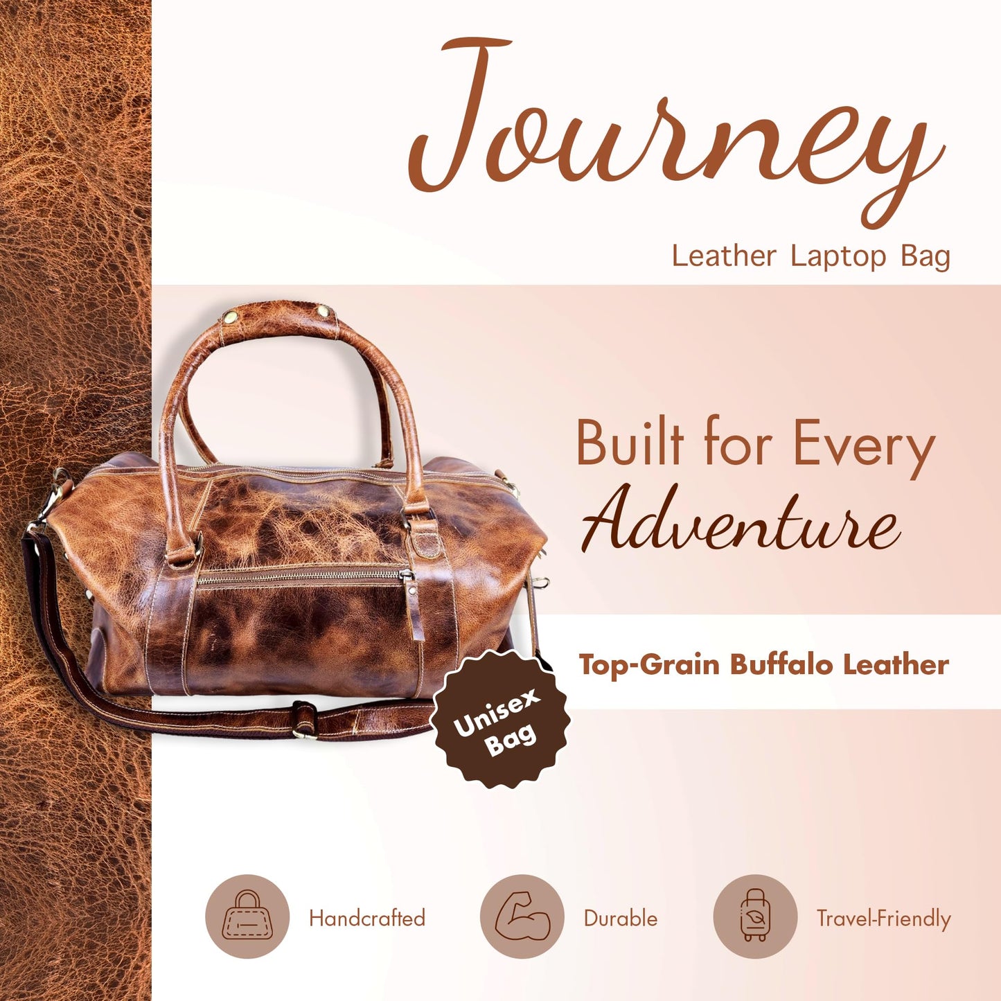 DEBKIN JOURNEY 22 Inch Top Grain Buffalo Leather Duffle Bag for Men & Women - Weekender Sports Travel Shoulder Bags, Aeroplane Hand Luggage Men Duffle Bag