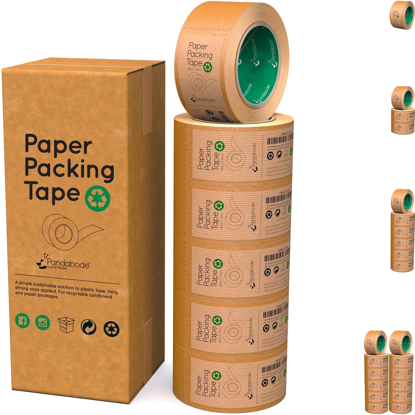 Kraft Paper Packing Tape 48mm x 50m | 6 Pack | Brown Paper Tape for Strong Parcel Packaging | Recyclable & Eco Friendly (6)