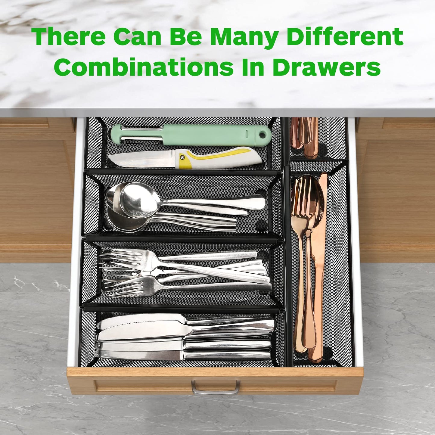 Smgmg Silverware Drawer Organizer, Silverware Organizer for Drawer, 6 Pack Utensil Organizer for Kitchen Drawers, Kitchen Drawer Organizer for Large Utensils with Interlocking Arm (9.6 * 3 * 2 inch)