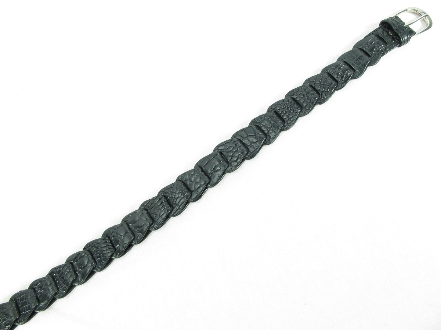 Pelgio Genuine Crocodile Skin Leather Women's Handmade Chain Belt 46" Long (Black)