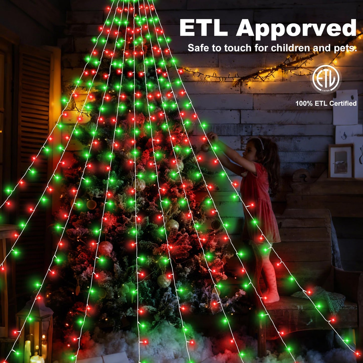 Christmas Decorations Outdoor, 11.5 ft 317 LED Star Christmas Tree Lights, 8 Memory Lighting Modes&Timer Star Light for Yard, Wedding, Party, Decorations（Red+Green）
