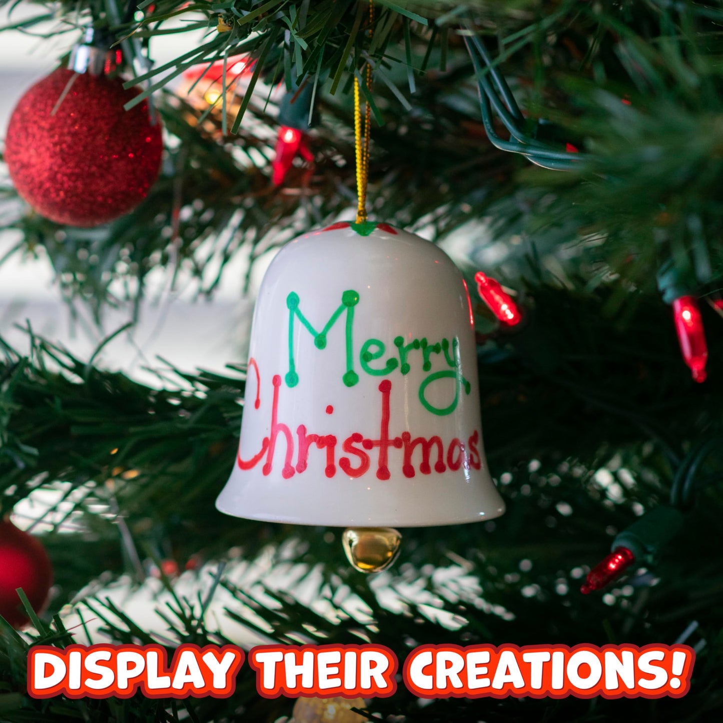 READY 2 LEARN Christmas Crafts - Design Your Own Porcelain Bells - Set of 3 - Craft Kit for Kids - Christmas Tree Decorations - All Materials Included