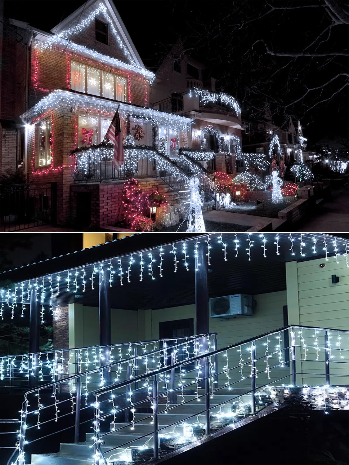 ROSCOO 32.8FT Icicle Lights, Christmas Outdoor with 400LED 75 Drops, IP65 Waterproof Eaves Lights, 8 Modes, for Christmas Eaves Garden Room Decoration Cool White