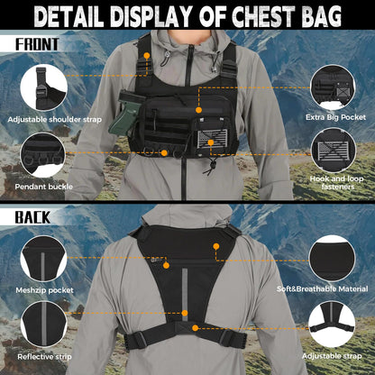 koculemi Outdoor Sports Chest Bag for Men, Chest Vest Holster Fits Most Pistols, Adjustable EDC Travel Chest Pack for Running, Hiking, Workouts (Camo)