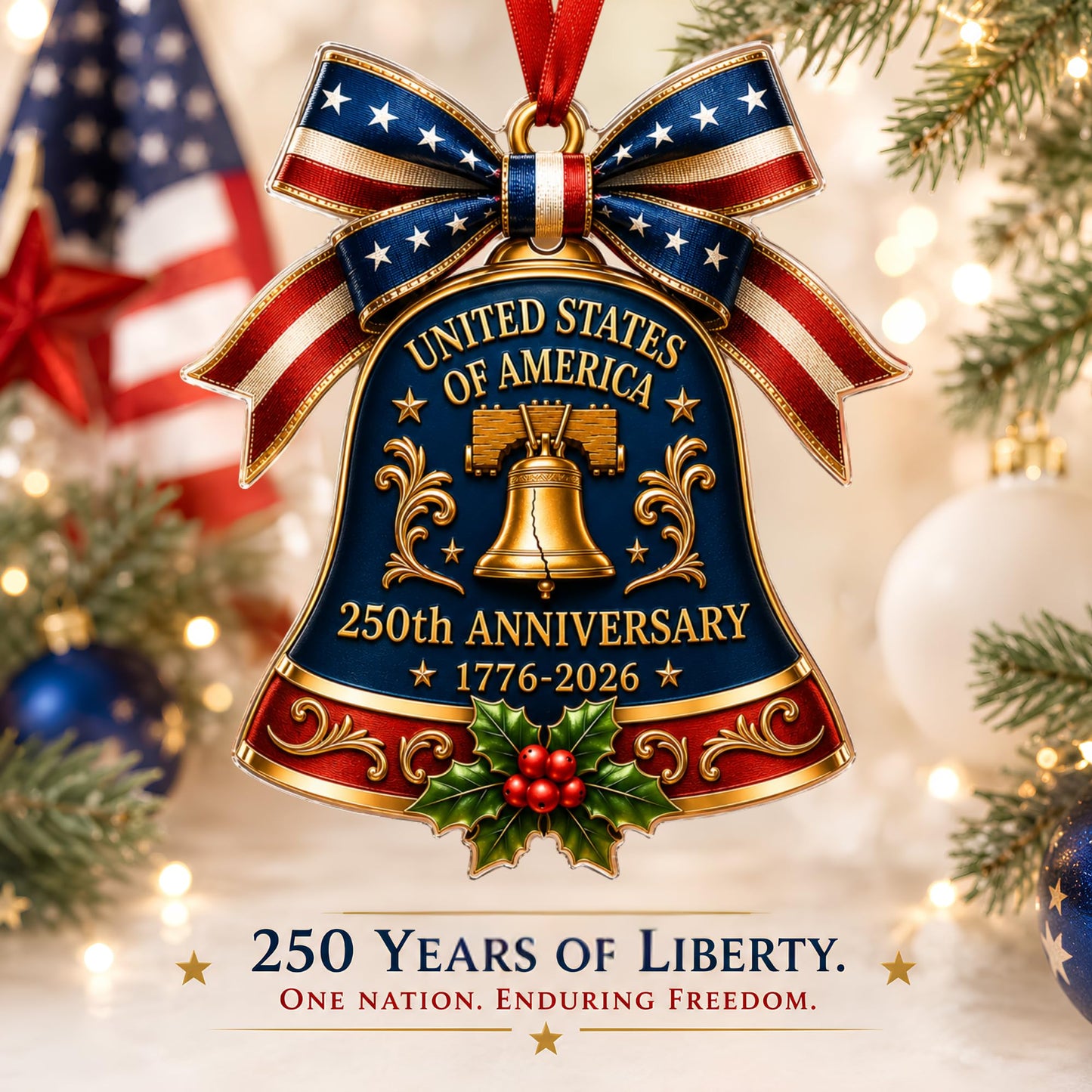 250 Anniversary Ornament 1776-2026, 2D Acrylic 250th Merchandise, USA America Anniversary Christmas Ornament, Fourth of July Decorations, Patriotic Decor, American Birthday Gifts
