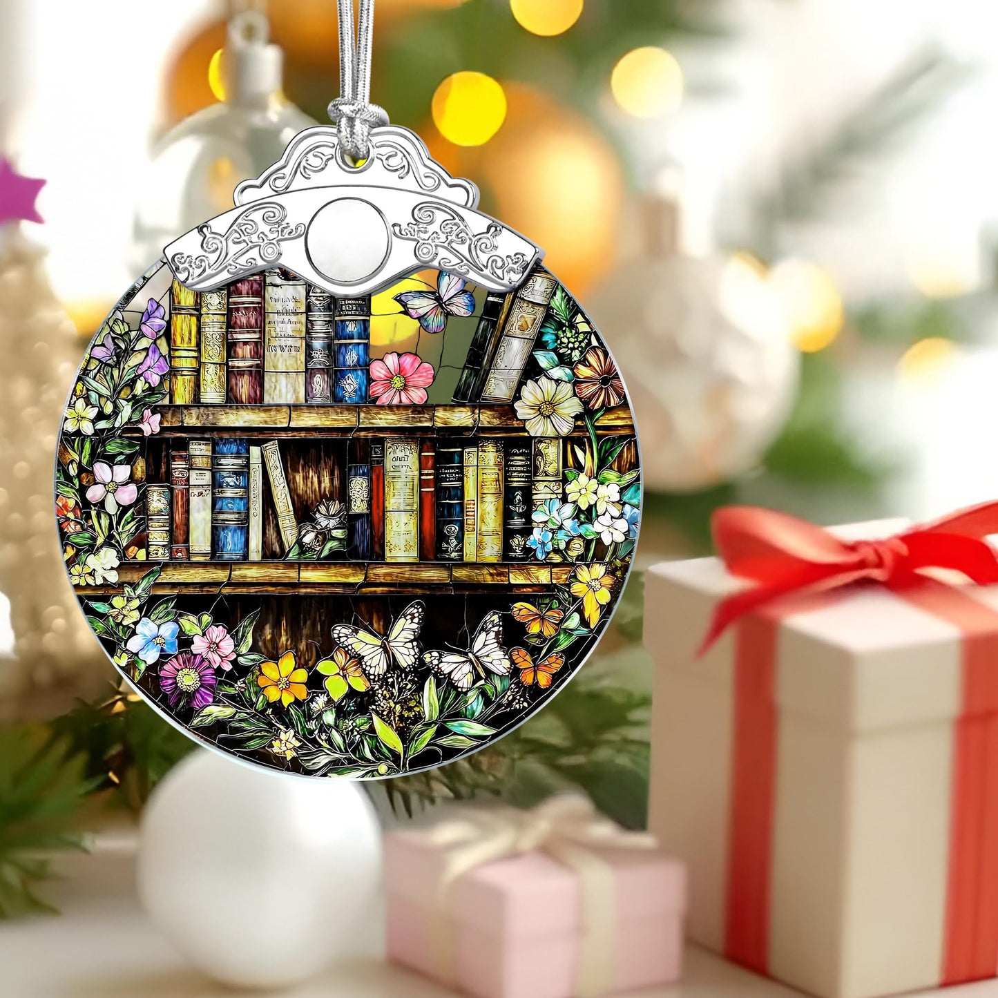 Book Stained Glass Ornament, Christmas Ornaments – Christmas Tree Decorations, Holiday Decor, Stocking Stuffer, Gift Idea, Gifts for Book Lover, Friend, and Faimly