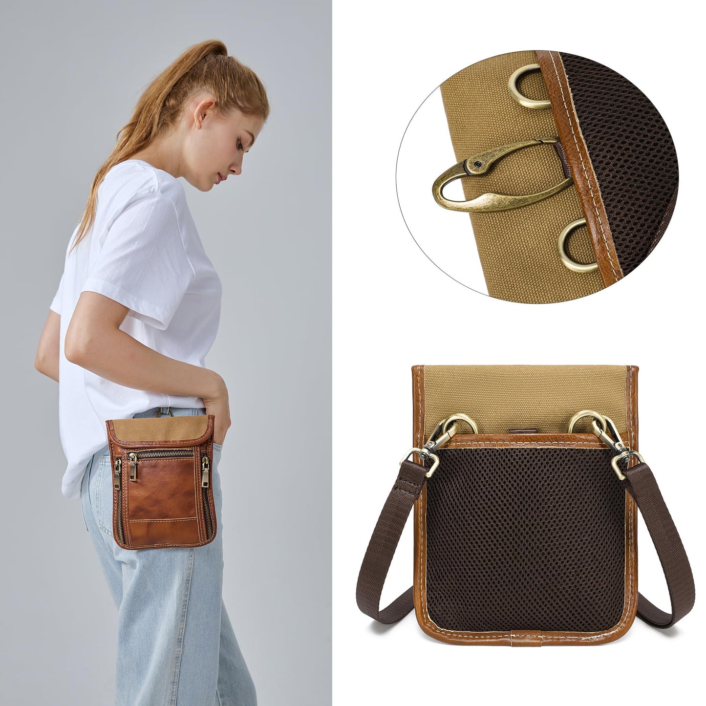 LANNSYNE Full Grain Leather Travel Wallet, Leather Cell Phone Belt Bag, Waist Pack Pouch, Neck Wallet Travel Pouch and Passport Holder for Men and Women Keep Valuables Safe