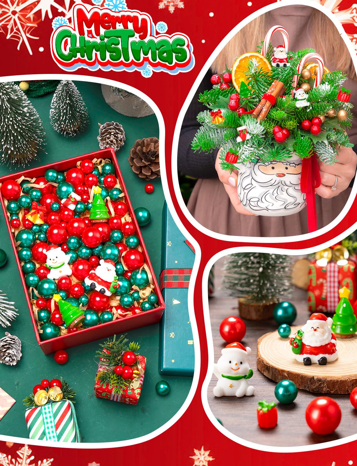 ZHWKMYP 100Pcs Christmas Vase Filler Decorations, Red and Green Floating Vase Fillers for Table Centerpieces Decor