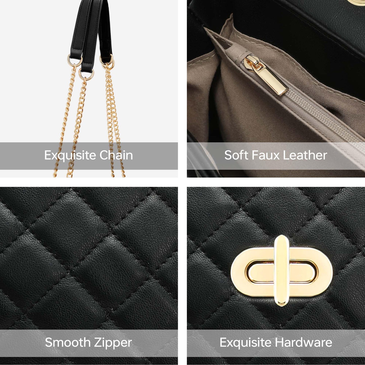 Goinsound Quilted Purse for Women Medium Flap Shoulder Bag with Gold Hardware Chain Black