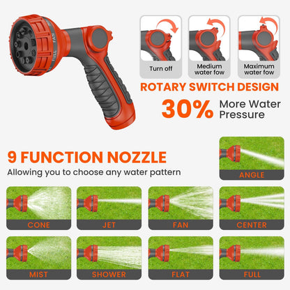 3rd Generation Retractable Garden Hose 130 ft x 1/2 inch Heavy Duty Wall-Mounted Hose Reels for Outside 180° Swivel Automatic Slow Return Any Length Lock 9 Pattern Nozzle UV Resistant (Black)