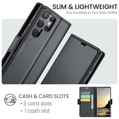 Tenifly for Samsung Galaxy S24 Ultra Case Wallet with RFID Blocking Card Holder, PU Leather Kickstand Protective Flip Phone Cover Fit for Galaxy S24 Ultra 6.8", Black