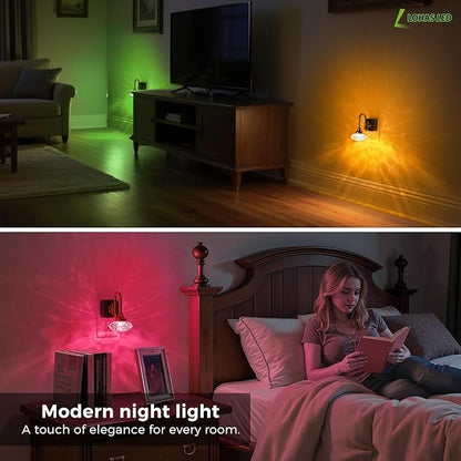 L LOHAS LED Night Lights Plug into Wall,2 Pack 10-Color Changing RGB Floral Night Lights, Dusk to Dawn,3 Brightness Levels,Rotatable Plug in Nightlight for Bedroom, Nursery, Hallway, Gift