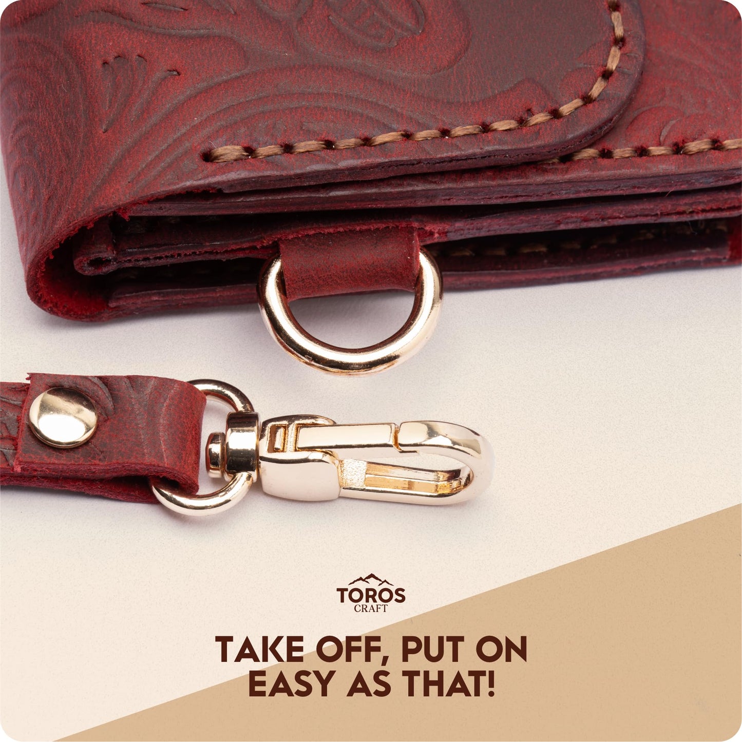 Toros Craft Handmade Wristlet Wallets for Women, Western Leather Small Credit Card Holder with Zipper, Minimalist & Cute Coin Pouch, Genuine Leather, Red