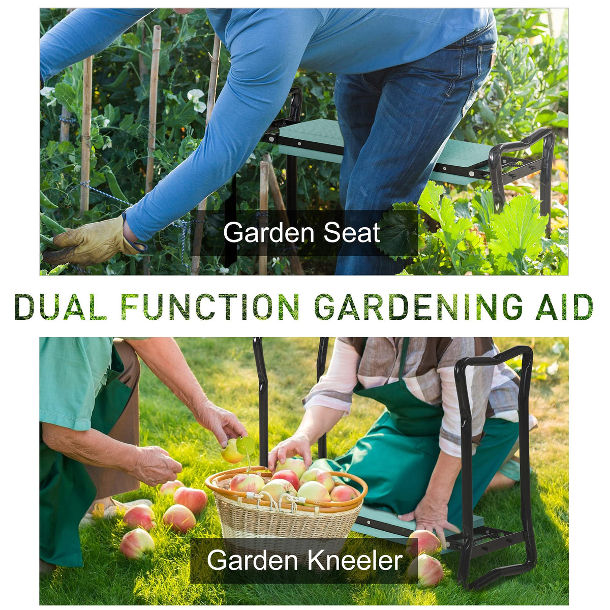 Outsunny Padded Garden Kneeler and Seat Bench, Padded Foldable Garden Stool, Green