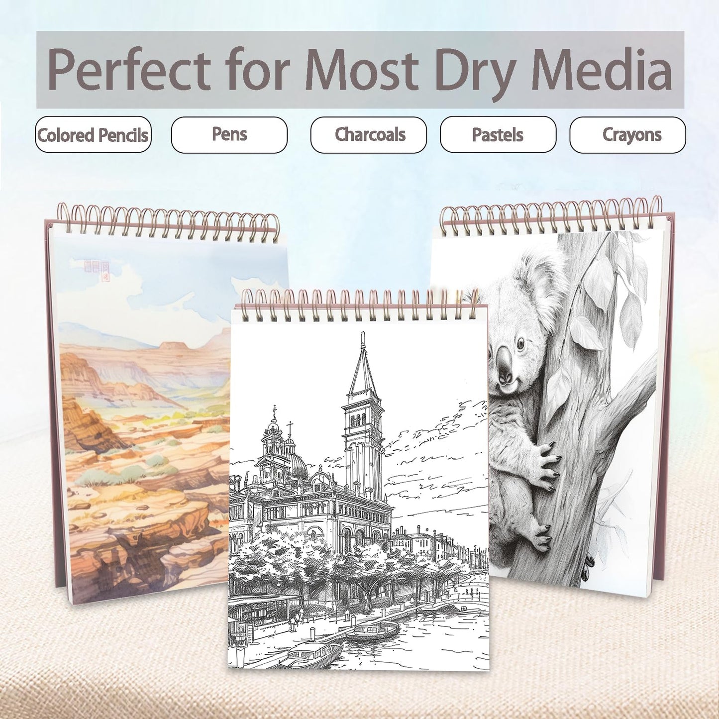 Crehatos 9" x 12" Sketch Book, Top Spiral Bound Sketch Pad, 100 Sheets 68lb/100gsm Drawing Paper, 1 Pack