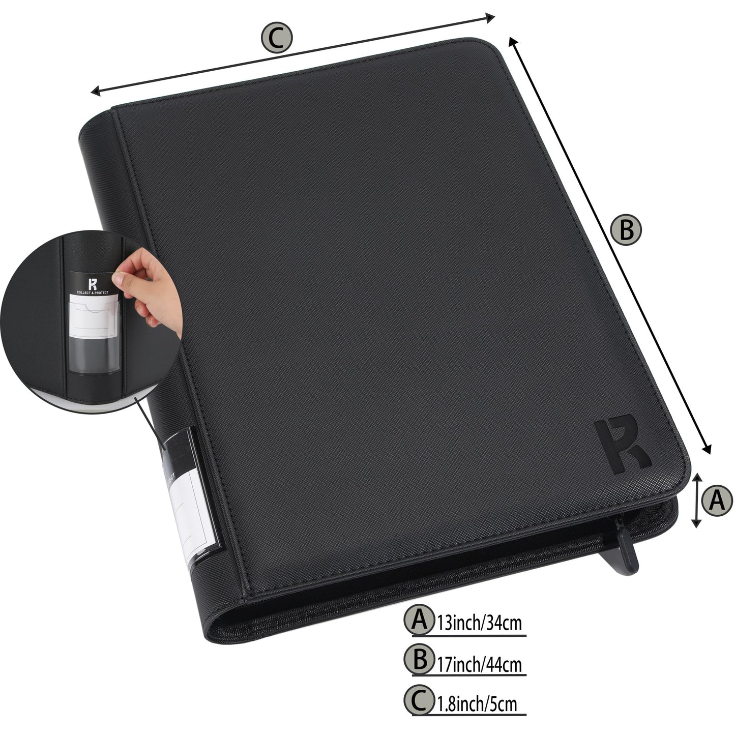 KarlyPro Premium 1000+ Pockets Card Binder, 16-Pocket Ringless Trading Card Album Folder Tag Design -Double Side Loading UltraSonic-1024 Tech Zip Binder for TCG-Black