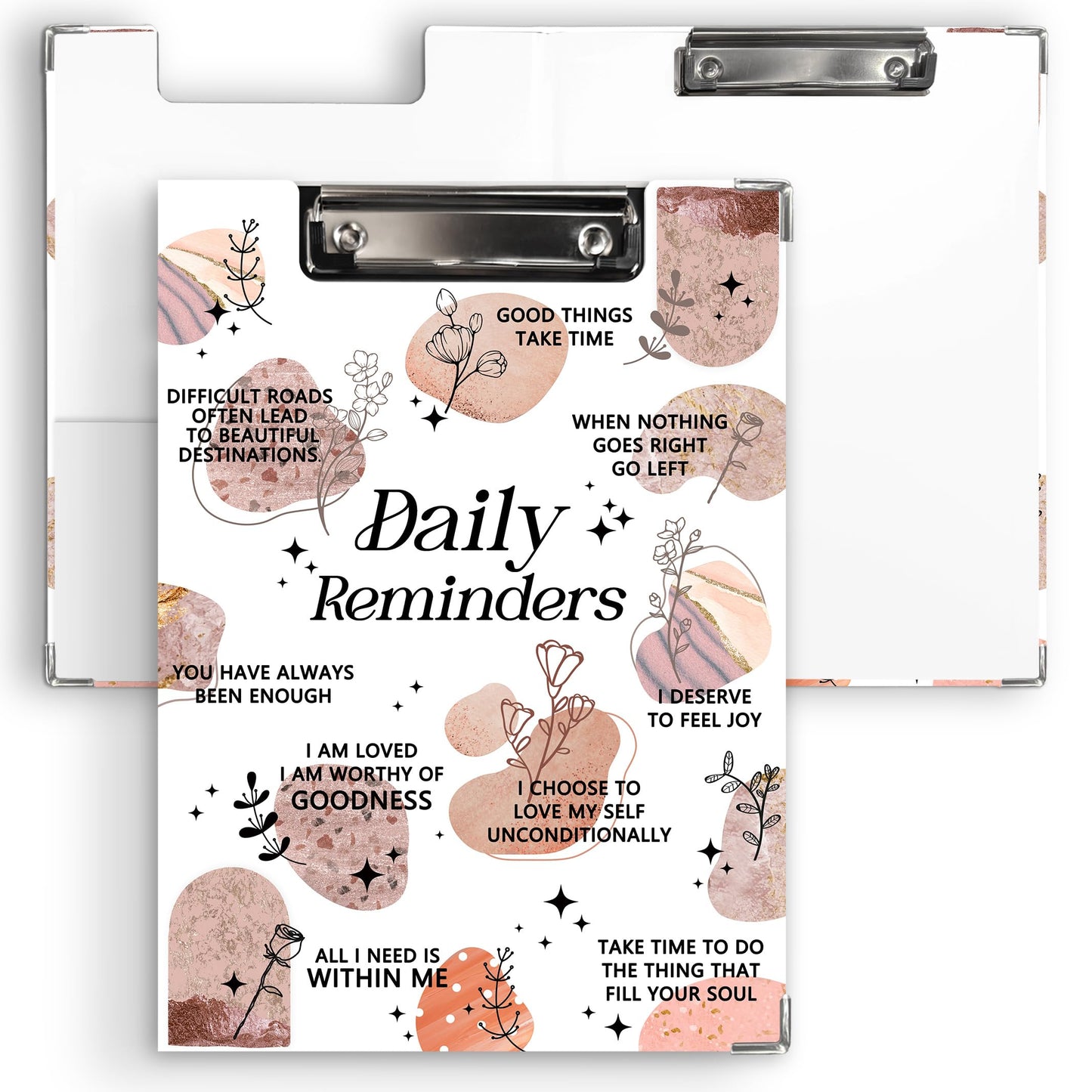 KU-DaYi Boho Inspirational Daily Reminders Clipboard Padfolio with Storage Pocket, Positive Affirmations Gifts for Women Low Profile Clip Boards for Nurse Office Classroom, 12.4 x 9.25 in