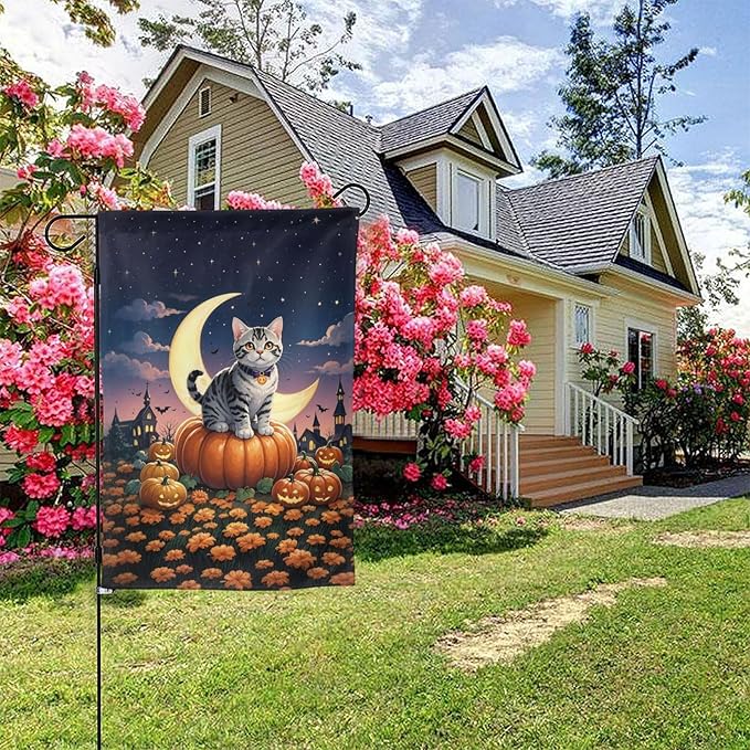 Halloween Cute Cat Pumpkin Garden Flag for Fall Festival Porch Patio Farmhouse Outdoor Yard Decoration Vertical Double Sided Burlap 12.5 x 18 Inch