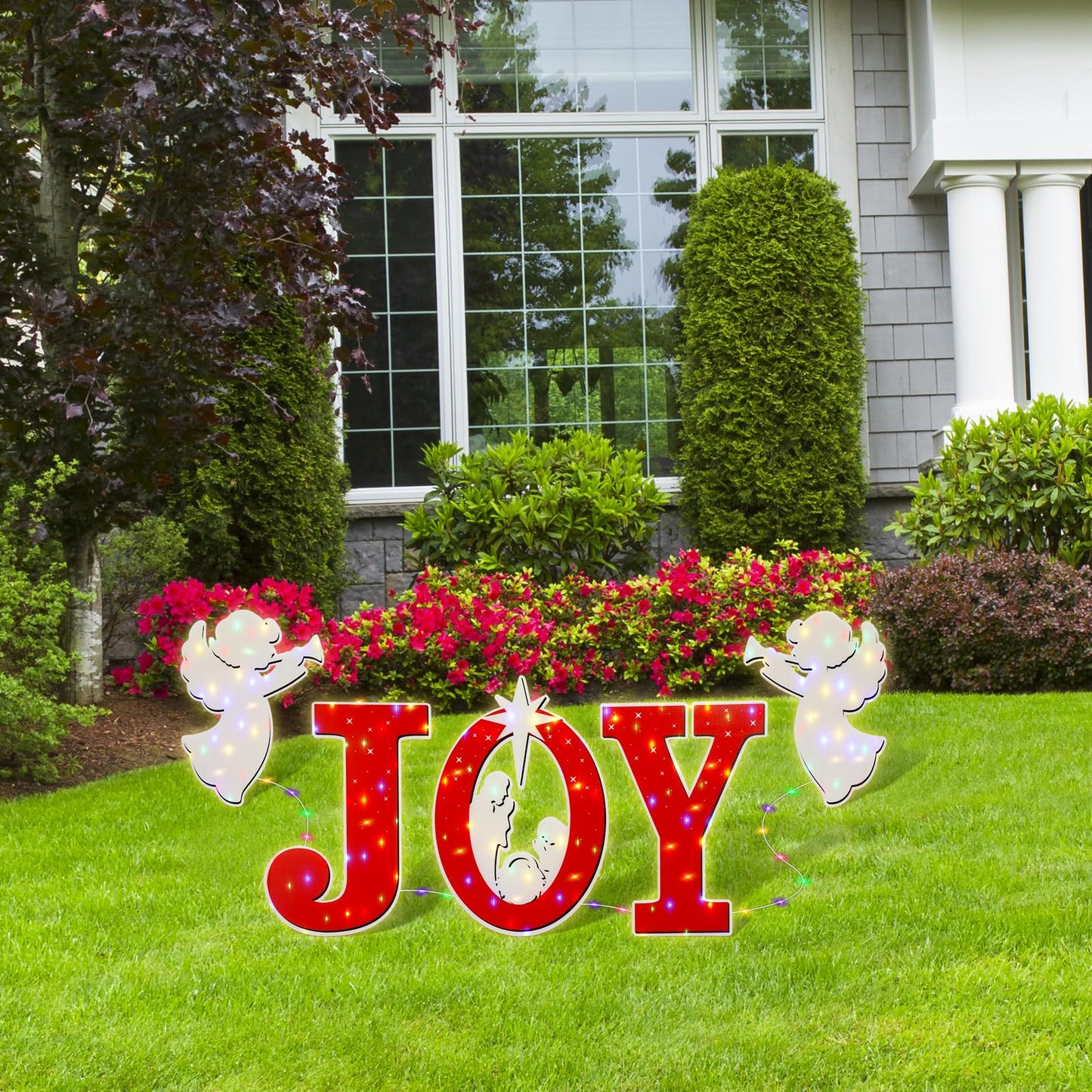 Christmas Joy Nativity Scene Yard Sign with LED String Light Decorations Large Xmas Nativity Lawn Religious Scenes Yard Signs with Stakes for Christmas Eve Night Holiday Xmas Home Outdoor Garden Decor
