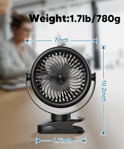 TYZU 7 Inch Portable Misting Fan 4000mAh Battery 360° Rotatable 130mlTank 4 Speeds and Timer, Fan for Baby, Office,Travel,Treadmill, Outdoors Camping,Golf Cart
