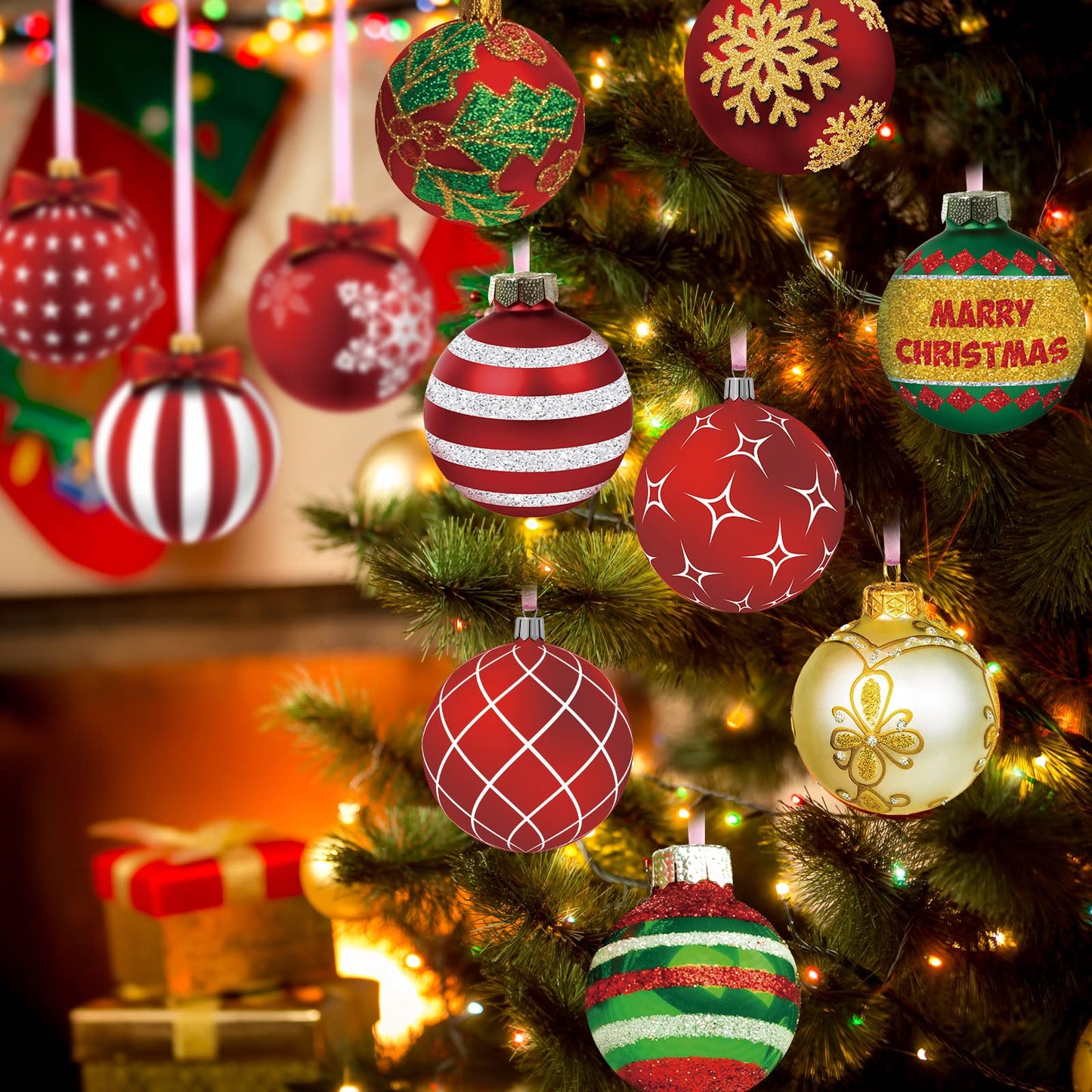 Rtteri 30 Pcs Large Christmas Ball Shape Ornaments for Outdoor 4.9 Inch Double Sided Plastic Christmas Hanging Ornaments Balls for Xmas Tree Indoor Outdoor Porch Yard Supplies