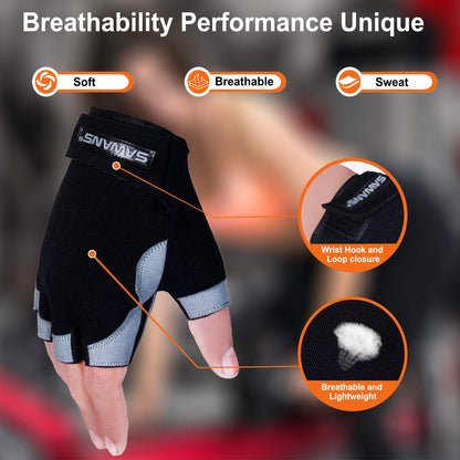SAWANS Fitness Workout Gloves Gym Weight Lifting Gloves for Men Women Breathable Gymnasium Wrist Support Padded Deadlifts Exercise Training Pull Ups
