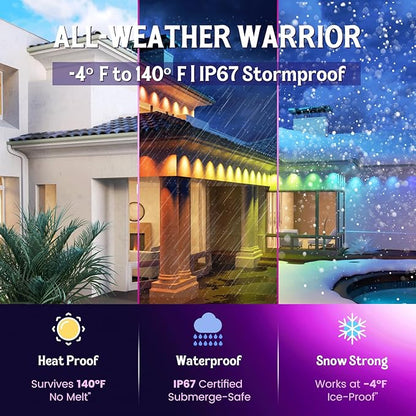 HUTAKUZE Permanent Outdoor Lights, 200ft RGB Outdoor Christmas Lights with 120 LED Light, IP67 Waterproof LED Eaves Light, DIY Scene Modes for Halloween and Party Decor, Smart APP & Remote Control