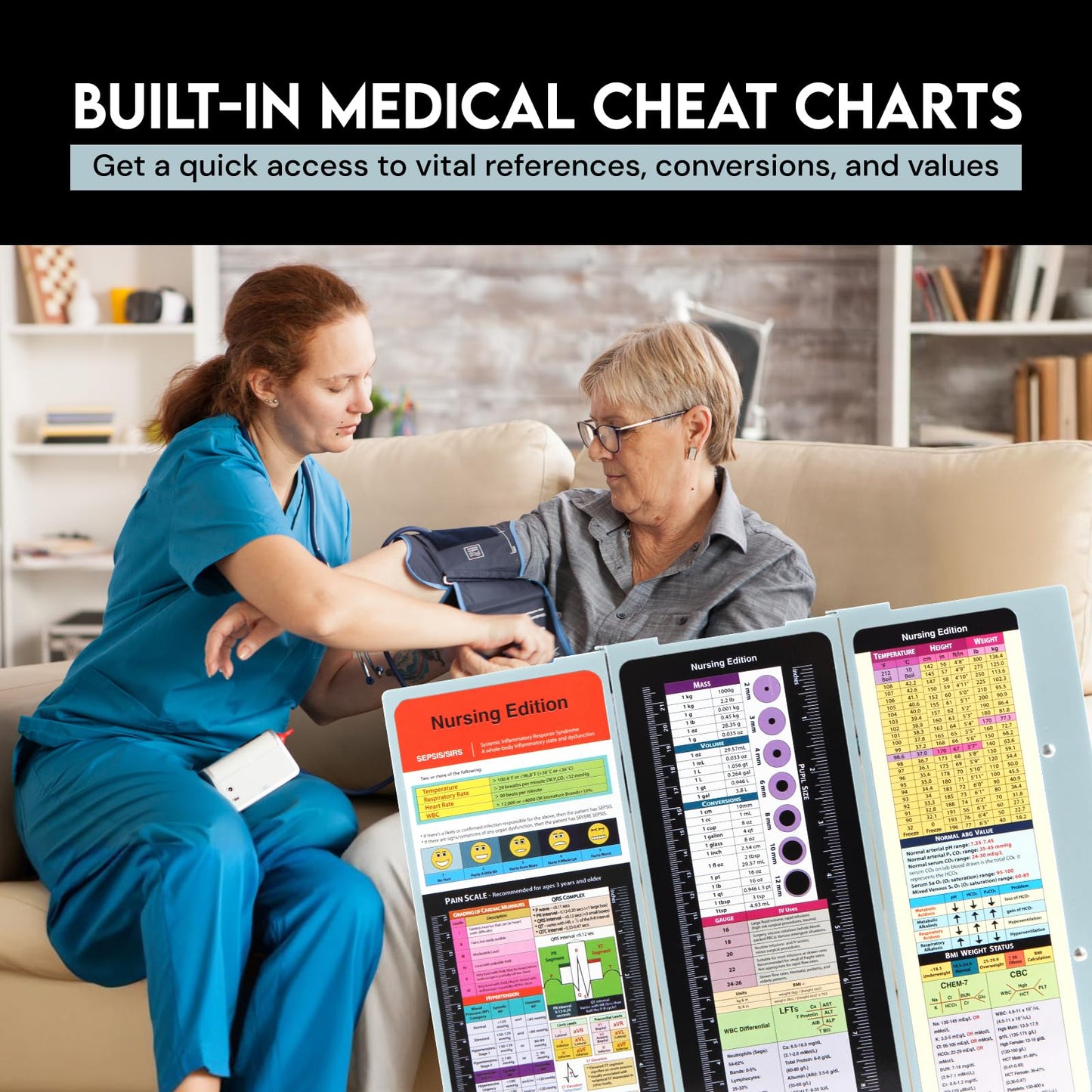 Nursing Clipboard Foldable with Medical Edition Cheat Sheets, 3 Layers Aluminum Foldable Clipboard for Nursing, Notepad for Students, Nursing School Essentials (Mint)