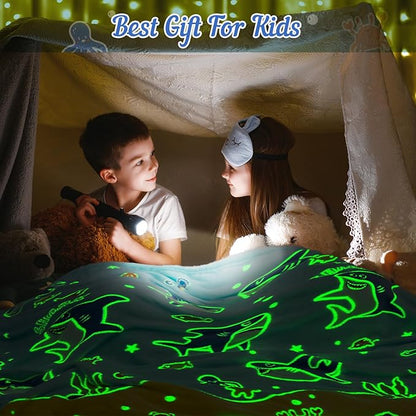 Shark Gifts for Boys Girls - Glow in The Dark Ocean Animal Blanket for Kids Grandkids Age 1-14 Years Old Child Toddler Best Birthday Valentines Easter Christmas Party Presents Soft Cozy Throw 50"x60"