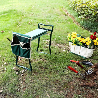 ChengHao Garden Kneeler Seat Garden Stools Foldable Stool with Tool Bag Pouch EVA Foam Pad Capacity-Protects Your Knees for Gardening(Large-23.6" x 10.6" x 19.3") Tool kit（wh000005）